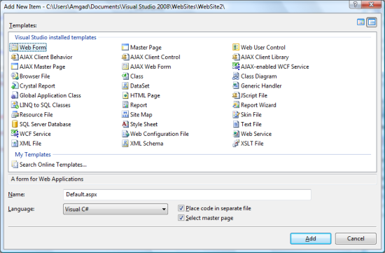Insert a new web page
