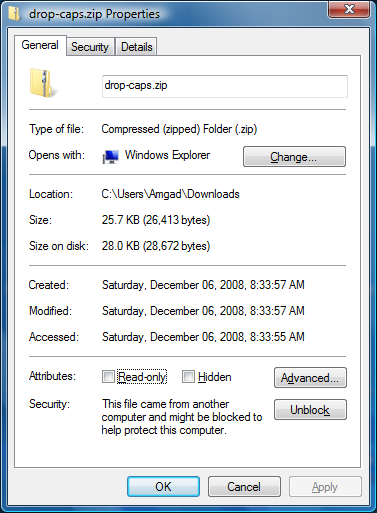 Unblock a Zip File